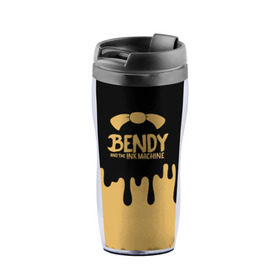 Термокружка-непроливайка с принтом Bendy And The Ink Machine в городе Новоалтайск, внутренняя часть — пищевой пластик, наружная часть — прозрачный пластик, между ними — полиграфическая вставка с рисунком | объем — 350 мл, герметичная крышка | bendy | bendy and the ink machine | бенди | бени | бенни | детская | детям | игра | капли | компьютерная игра | краска | машина | подтеки | розовая | ужастик