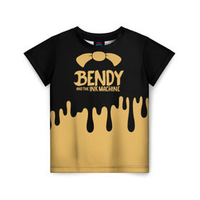Детская футболка 3D с принтом Bendy And The Ink Machine в городе Новоалтайск, 100% гипоаллергенный полиэфир | прямой крой, круглый вырез горловины, длина до линии бедер, чуть спущенное плечо, ткань немного тянется | bendy | bendy and the ink machine | бенди | бени | бенни | детская | детям | игра | капли | компьютерная игра | краска | машина | подтеки | розовая | ужастик
