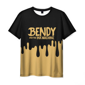 Мужская футболка 3D с принтом Bendy And The Ink Machine в городе Новоалтайск, 100% полиэфир | прямой крой, круглый вырез горловины, длина до линии бедер | bendy | bendy and the ink machine | бенди | бени | бенни | детская | детям | игра | капли | компьютерная игра | краска | машина | подтеки | розовая | ужастик