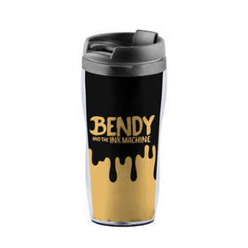 Термокружка-непроливайка с принтом Bendy And The Ink Machine в городе Новоалтайск, внутренняя часть — пищевой пластик, наружная часть — прозрачный пластик, между ними — полиграфическая вставка с рисунком | объем — 350 мл, герметичная крышка | bendy | bendy and the ink machine | бенди | бени | бенни | детская | детям | игра | капли | компьютерная игра | краска | машина | подтеки | розовая | ужастик
