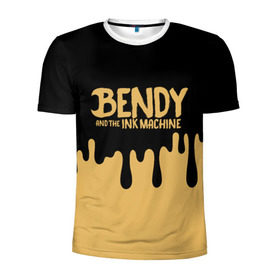 Мужская футболка 3D спортивная с принтом Bendy And The Ink Machine в городе Новоалтайск, 100% полиэстер с улучшенными характеристиками | приталенный силуэт, круглая горловина, широкие плечи, сужается к линии бедра | bendy | bendy and the ink machine | бенди | бени | бенни | детская | детям | игра | капли | компьютерная игра | краска | машина | подтеки | розовая | ужастик