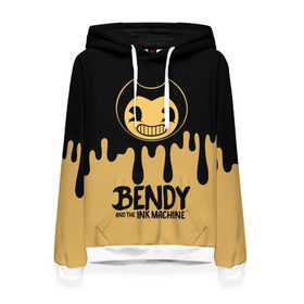 Женская толстовка 3D с принтом Bendy And The Ink Machine в городе Новоалтайск, 100% полиэстер  | двухслойный капюшон со шнурком для регулировки, мягкие манжеты на рукавах и по низу толстовки, спереди карман-кенгуру с мягким внутренним слоем. | bendy | bendy and the ink machine | бенди | бени | бенни | детская | детям | игра | капли | компьютерная игра | краска | машина | подтеки | розовая | ужастик