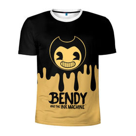 Мужская футболка 3D спортивная с принтом Bendy And The Ink Machine в городе Новоалтайск, 100% полиэстер с улучшенными характеристиками | приталенный силуэт, круглая горловина, широкие плечи, сужается к линии бедра | bendy | bendy and the ink machine | бенди | бени | бенни | детская | детям | игра | капли | компьютерная игра | краска | машина | подтеки | розовая | ужастик