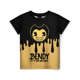 Детская футболка 3D с принтом Bendy And The Ink Machine в городе Новоалтайск, 100% гипоаллергенный полиэфир | прямой крой, круглый вырез горловины, длина до линии бедер, чуть спущенное плечо, ткань немного тянется | bendy | bendy and the ink machine | бенди | бени | бенни | детская | детям | игра | капли | компьютерная игра | краска | машина | подтеки | розовая | ужастик