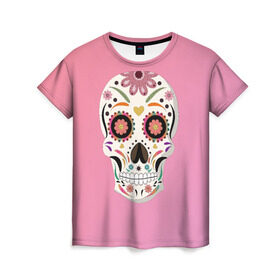Женская футболка 3D с принтом Day Of The Dead Skull в городе Новоалтайск, 100% полиэфир ( синтетическое хлопкоподобное полотно) | прямой крой, круглый вырез горловины, длина до линии бедер | halloween | halloweenparty | happy | skull | zombie | в подарок | для девушки | для подарка | женский | зомби | кости | лицо | хеллоуин | хэллоуин | череп