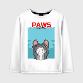 Детский лонгслив хлопок с принтом PAWS в городе Новоалтайск, 100% хлопок | круглый вырез горловины, полуприлегающий силуэт, длина до линии бедер | animal | bulldog | cute | dog | jaws | paws | pet | pog | sea | swim | бульдог | лапки | лапы | мопс | море | питомец | собака | челюсти