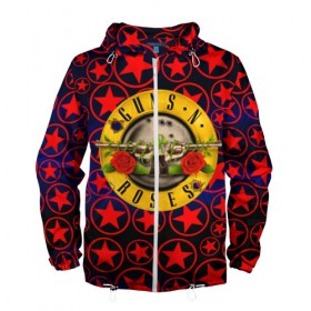 Мужская ветровка 3D с принтом Guns n roses в городе Новоалтайск, 100% полиэстер | подол и капюшон оформлены резинкой с фиксаторами, два кармана без застежек по бокам, один потайной карман на груди | axl rose | geffen records | gnr | guns | rock | roses | slash | гансы | пистолеты | розы | рок | слеш | эксл роуз