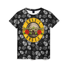 Женская футболка 3D с принтом Guns n roses в городе Новоалтайск, 100% полиэфир ( синтетическое хлопкоподобное полотно) | прямой крой, круглый вырез горловины, длина до линии бедер | axl rose | geffen records | gnr | guns | rock | roses | slash | гансы | пистолеты | розы | рок | слеш | эксл роуз