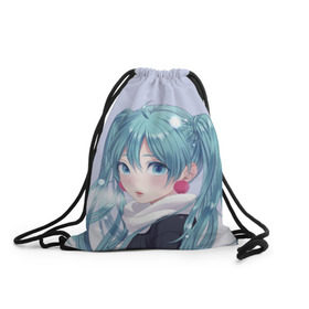 Рюкзак-мешок 3D с принтом Hatsune Miku. Winter в городе Новоалтайск, 100% полиэстер | плотность ткани — 200 г/м2, размер — 35 х 45 см; лямки — толстые шнурки, застежка на шнуровке, без карманов и подкладки | Тематика изображения на принте: anime | aquamarin | aquamarine | everlasting | hatsune | j pop | miku | projectdiva | singer | snow | summer | vocaloid | аквамарин | аниме | вокалоид | мику | певица | хацуне | хацунэ