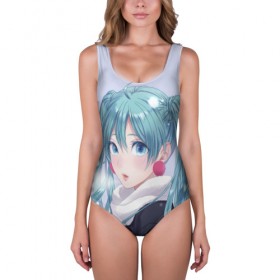 Купальник-боди 3D с принтом Hatsune Miku. Winter в городе Новоалтайск, 82% полиэстер, 18% эластан | Круглая горловина, круглый вырез на спине | anime | aquamarin | aquamarine | everlasting | hatsune | j pop | miku | projectdiva | singer | snow | summer | vocaloid | аквамарин | аниме | вокалоид | мику | певица | хацуне | хацунэ