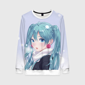 Женский свитшот 3D с принтом Hatsune Miku. Winter в городе Новоалтайск, 100% полиэстер с мягким внутренним слоем | круглый вырез горловины, мягкая резинка на манжетах и поясе, свободная посадка по фигуре | anime | aquamarin | aquamarine | everlasting | hatsune | j pop | miku | projectdiva | singer | snow | summer | vocaloid | аквамарин | аниме | вокалоид | мику | певица | хацуне | хацунэ