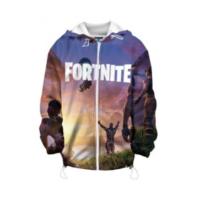 Детская куртка 3D с принтом FORTNITE в городе Новоалтайск, 100% полиэстер | застежка — молния, подол и капюшон оформлены резинкой с фиксаторами, по бокам — два кармана без застежек, один потайной карман на груди, плотность верхнего слоя — 90 г/м2; плотность флисового подклада — 260 г/м2 | Тематика изображения на принте: battle royale | chapter 2 | fortnite | глава 2 | фортнайт