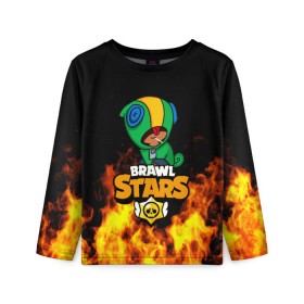 Детский лонгслив 3D с принтом BRAWL STARS LEON в городе Новоалтайск, 100% полиэстер | длинные рукава, круглый вырез горловины, полуприлегающий силуэт
 | android | brawl stars | crow | games | leon | mobile game | stars | ворон | игры | леон | мобильные игры