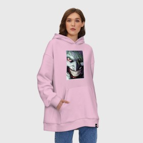 Худи SuperOversize хлопок с принтом Joker в городе Новоалтайск, 70% хлопок, 30% полиэстер, мягкий начес внутри | карман-кенгуру, эластичная резинка на манжетах и по нижней кромке, двухслойный капюшон
 | joker | shtatjoker | артур флек | джокер | жокир