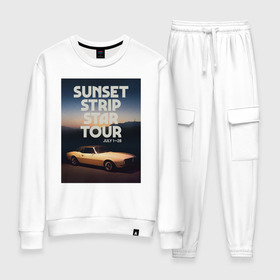Женский костюм хлопок с принтом Sunset strip star tour в городе Новоалтайск, 100% хлопок | на свитшоте круглая горловина, мягкая резинка по низу. Брюки заужены к низу, на них два вида карманов: два 