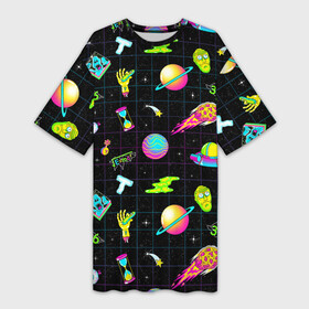 Платье-футболка 3D с принтом Rick and Morty universe в городе Новоалтайск,  |  | dsgngerzen | rick and morty universe | vdgerir | изотоп | комета | космический корабль | планета | портальная пушка | приключение морти | рик и морти