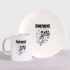 Набор: тарелка + кружка с принтом FORTNITE MARSHMELLO в городе Новоалтайск, керамика | Кружка: объем — 330 мл, диаметр — 80 мм. Принт наносится на бока кружки, можно сделать два разных изображения. 
Тарелка: диаметр - 210 мм, диаметр для нанесения принта - 120 мм. | Тематика изображения на принте: chapter 2 | fortnite | marshmello | диджей | игры | маршмэллоу | молоток | фортнайт