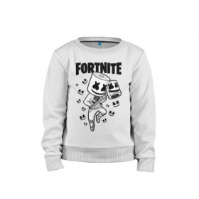 Детский свитшот хлопок с принтом FORTNITE MARSHMELLO в городе Новоалтайск, 100% хлопок | круглый вырез горловины, эластичные манжеты, пояс и воротник | chapter 2 | fortnite | marshmello | диджей | игры | маршмэллоу | молоток | фортнайт