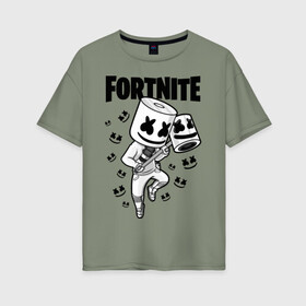 Женская футболка хлопок Oversize с принтом FORTNITE MARSHMELLO в городе Новоалтайск, 100% хлопок | свободный крой, круглый ворот, спущенный рукав, длина до линии бедер
 | chapter 2 | fortnite | marshmello | диджей | игры | маршмэллоу | молоток | фортнайт