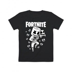Детская футболка хлопок с принтом FORTNITE MARSHMELLO в городе Новоалтайск, 100% хлопок | круглый вырез горловины, полуприлегающий силуэт, длина до линии бедер | Тематика изображения на принте: chapter 2 | fortnite | marshmello | диджей | игры | маршмэллоу | молоток | фортнайт