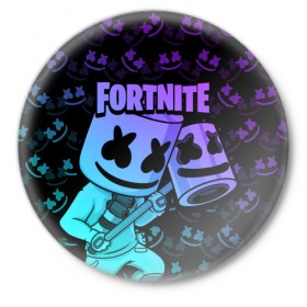 Значок с принтом FORTNITE MARSHMELLO в городе Новоалтайск,  металл | круглая форма, металлическая застежка в виде булавки | Тематика изображения на принте: chapter 2 | fortnite | marshmello | диджей | игры | маршмэллоу | молоток | фортнайт