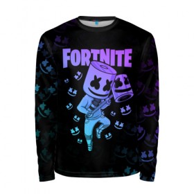 Мужской лонгслив 3D с принтом FORTNITE MARSHMELLO в городе Новоалтайск, 100% полиэстер | длинные рукава, круглый вырез горловины, полуприлегающий силуэт | chapter 2 | fortnite | marshmello | диджей | игры | маршмэллоу | молоток | фортнайт