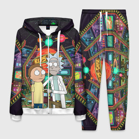 Мужской костюм 3D с принтом Rick and Morty in Blips в городе Новоалтайск, 100% полиэстер | Манжеты и пояс оформлены тканевой резинкой, двухслойный капюшон со шнурком для регулировки, карманы спереди | blips | dsgngerzen | vdgerir | рик и морти | рик санчес