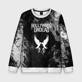 Детский свитшот 3D с принтом HOLLYWOOD UNDEAD в городе Новоалтайск, 100% полиэстер | свободная посадка, прямой крой, мягкая тканевая резинка на рукавах и понизу свитшота | charlie scene | danny | funny man | hollywood undead | j dog | johnny 3 tears | logo | music | rock | альтернатива | металл | музыка | музыкальный | рок