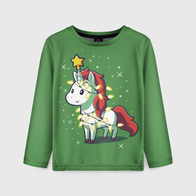 Детский лонгслив 3D с принтом Magical Unicorn в городе Новоалтайск, 100% полиэстер | длинные рукава, круглый вырез горловины, полуприлегающий силуэт
 | 202 | christmas | new year | unicorn | гирлянда | единорог | елка | новый год | праздник | рождество