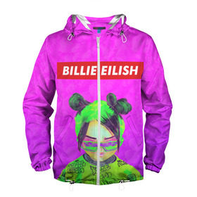 Мужская ветровка 3D с принтом BILLIE EILISH в городе Новоалтайск, 100% полиэстер | подол и капюшон оформлены резинкой с фиксаторами, два кармана без застежек по бокам, один потайной карман на груди | bad guy | billie | eilish | ocean eyes | айлиш | билли | девушка | певица | эйлиш