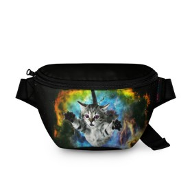 Поясная сумка 3D с принтом КОСМИЧЕСКИЙ КОТ в городе Новоалтайск, 100% полиэстер | плотная ткань, ремень с регулируемой длиной, внутри несколько карманов для мелочей, основное отделение и карман с обратной стороны сумки застегиваются на молнию | cat | cats | животные | киса | киска | кот | котики | коты | котэ | кошка | природа