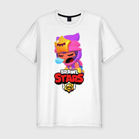 Мужская футболка хлопок Slim с принтом BRAWL STARS - SANDY в городе Новоалтайск, 92% хлопок, 8% лайкра | приталенный силуэт, круглый вырез ворота, длина до линии бедра, короткий рукав | brawl | bull | colt | crow | game | games | leon | online | penny | poco | sandy | shelly | spike | star | stars | wanted | брав | бравл | браво | звезда | звезды | игра | игры | лого | онлайн | сенди | старс | сэнди