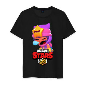 Мужская футболка хлопок с принтом BRAWL STARS - SANDY в городе Новоалтайск, 100% хлопок | прямой крой, круглый вырез горловины, длина до линии бедер, слегка спущенное плечо. | brawl | bull | colt | crow | game | games | leon | online | penny | poco | sandy | shelly | spike | star | stars | wanted | брав | бравл | браво | звезда | звезды | игра | игры | лого | онлайн | сенди | старс | сэнди