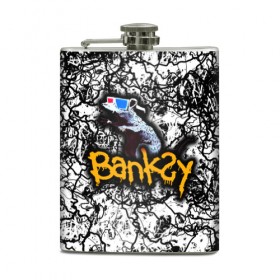 Фляга с принтом Banksy в городе Новоалтайск, металлический корпус | емкость 0,22 л, размер 125 х 94 мм. Виниловая наклейка запечатывается полностью | art | banksy | street | street art | арт | бэнкси | стрит | стрит арт