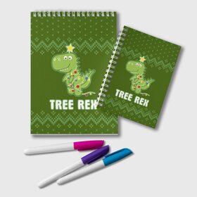 Блокнот с принтом Tree Rex в городе Новоалтайск, 100% бумага | 48 листов, плотность листов — 60 г/м2, плотность картонной обложки — 250 г/м2. Листы скреплены удобной пружинной спиралью. Цвет линий — светло-серый
 | Тематика изображения на принте: christmas tree | new year | t rex | tyrannosaurus | динозавр | елка | ель | новый год | свитер | тиранозавр