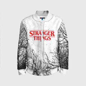 Детский бомбер 3D с принтом STRANGER THINGS | ОЧЕНЬ СТРАННЫЕ ДЕЛА в городе Новоалтайск, 100% полиэстер | застегивается на молнию, по бокам два кармана без застежек, мягкие манжеты, по низу бомбера и на воротнике — эластичная резинка | stranger things | очень странные дела