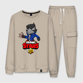 Мужской костюм хлопок с принтом BRAWL STARS CROW в городе Новоалтайск, 100% хлопок | на свитшоте круглая горловина, мягкая резинка по низу. Брюки заужены к низу, на них два вида карманов: два “обычных” по бокам и два объемных, с клапанами, расположенные ниже линии бедра. Брюки с мягкой трикотажной резинкой на поясе и по низу штанин. В поясе для дополнительного комфорта — широкие завязки | brawl stars | brawl stars crow | brawler | crow | бравл старз | бравлер | ворон