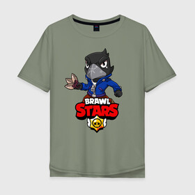 Мужская футболка хлопок Oversize с принтом BRAWL STARS CROW в городе Новоалтайск, 100% хлопок | свободный крой, круглый ворот, “спинка” длиннее передней части | brawl stars | brawl stars crow | brawler | crow | бравл старз | бравлер | ворон