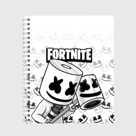 Тетрадь с принтом FORTNITE MARSHMELLO в городе Новоалтайск, 100% бумага | 48 листов, плотность листов — 60 г/м2, плотность картонной обложки — 250 г/м2. Листы скреплены сбоку удобной пружинной спиралью. Уголки страниц и обложки скругленные. Цвет линий — светло-серый
 | Тематика изображения на принте: chapter 2 | fortnite | marshmello | диджей | игры | маршмэллоу | молоток | фортнайт