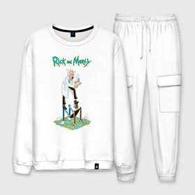 Мужской костюм хлопок с принтом Rick and Morty в городе Новоалтайск, 100% хлопок | на свитшоте круглая горловина, мягкая резинка по низу. Брюки заужены к низу, на них два вида карманов: два “обычных” по бокам и два объемных, с клапанами, расположенные ниже линии бедра. Брюки с мягкой трикотажной резинкой на поясе и по низу штанин. В поясе для дополнительного комфорта — широкие завязки | dsgnosadchaya | rick  morty | vdosadir | джастин ройланд | дэн хармон | миссикс | плюмбус | рик и морти