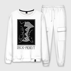 Мужской костюм хлопок с принтом Rick and Morty black and white в городе Новоалтайск, 100% хлопок | на свитшоте круглая горловина, мягкая резинка по низу. Брюки заужены к низу, на них два вида карманов: два “обычных” по бокам и два объемных, с клапанами, расположенные ниже линии бедра. Брюки с мягкой трикотажной резинкой на поясе и по низу штанин. В поясе для дополнительного комфорта — широкие завязки | black and white | cn_1952863_019061 | dsgnosadchaya | rick  morty | vdosadir | джастин ройланд | дэн хармон | миссикс | плюмбус | рик и морти | чёрно белый
