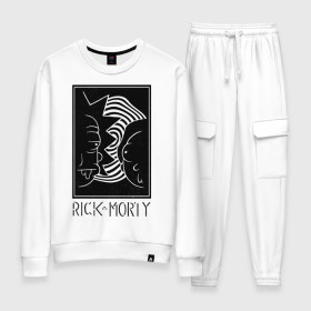 Женский костюм хлопок с принтом Rick and Morty black and white в городе Новоалтайск, 100% хлопок | на свитшоте круглая горловина, мягкая резинка по низу. Брюки заужены к низу, на них два вида карманов: два 