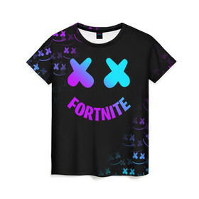 Женская футболка 3D с принтом FORTNITE x MARSHMELLO в городе Новоалтайск, 100% полиэфир ( синтетическое хлопкоподобное полотно) | прямой крой, круглый вырез горловины, длина до линии бедер | fortnite | fortnite 2 | fortnite x маршмелло | ikonik | marshmello | ninja | ninja streamer | иконик | ниндзя | фортнайт | фортнайт 2 | фортнайт глава 2