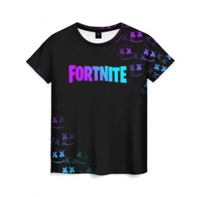 Женская футболка 3D с принтом FORTNITE x MARSHMELLO в городе Новоалтайск, 100% полиэфир ( синтетическое хлопкоподобное полотно) | прямой крой, круглый вырез горловины, длина до линии бедер | fnchap2 | fortnite | fortnite 2 | fortnite x | marshmello | маршмелло | фортнайт | фортнайт 2 | фортнайт глава 2