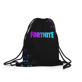 Рюкзак-мешок 3D с принтом FORTNITE x MARSHMELLO в городе Новоалтайск, 100% полиэстер | плотность ткани — 200 г/м2, размер — 35 х 45 см; лямки — толстые шнурки, застежка на шнуровке, без карманов и подкладки | Тематика изображения на принте: fnchap2 | fortnite | fortnite 2 | fortnite x | marshmello | маршмелло | фортнайт | фортнайт 2 | фортнайт глава 2