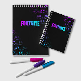 Блокнот с принтом FORTNITE x MARSHMELLO в городе Новоалтайск, 100% бумага | 48 листов, плотность листов — 60 г/м2, плотность картонной обложки — 250 г/м2. Листы скреплены удобной пружинной спиралью. Цвет линий — светло-серый
 | fnchap2 | fortnite | fortnite 2 | fortnite x | marshmello | маршмелло | фортнайт | фортнайт 2 | фортнайт глава 2