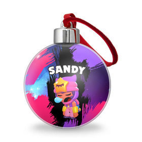 Ёлочный шар с принтом BRAWL STARS - SANDY (Space) в городе Новоалтайск, Пластик | Диаметр: 77 мм | Тематика изображения на принте: brawl | bull | colt | crow | game | games | leon | online | penny | poco | sandy | shelly | spike | star | stars | wanted | брав | бравл | браво | звезда | звезды | игра | игры | лого | онлайн | сенди | старс | сэнди