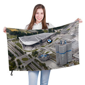 Флаг 3D с принтом BMW city в городе Новоалтайск, 100% полиэстер | плотность ткани — 95 г/м2, размер — 67 х 109 см. Принт наносится с одной стороны | bmw | buildings | city | germany | munich | prestige | бмв | германия | город | здания | мюнхен | престиж