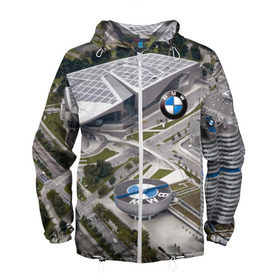 Мужская ветровка 3D с принтом BMW city в городе Новоалтайск, 100% полиэстер | подол и капюшон оформлены резинкой с фиксаторами, два кармана без застежек по бокам, один потайной карман на груди | bmw | buildings | city | germany | munich | prestige | бмв | германия | город | здания | мюнхен | престиж