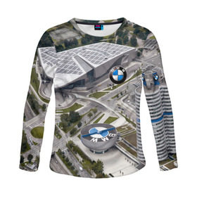 Женский лонгслив 3D с принтом BMW city в городе Новоалтайск, 100% полиэстер | длинные рукава, круглый вырез горловины, полуприлегающий силуэт | bmw | buildings | city | germany | munich | prestige | бмв | германия | город | здания | мюнхен | престиж